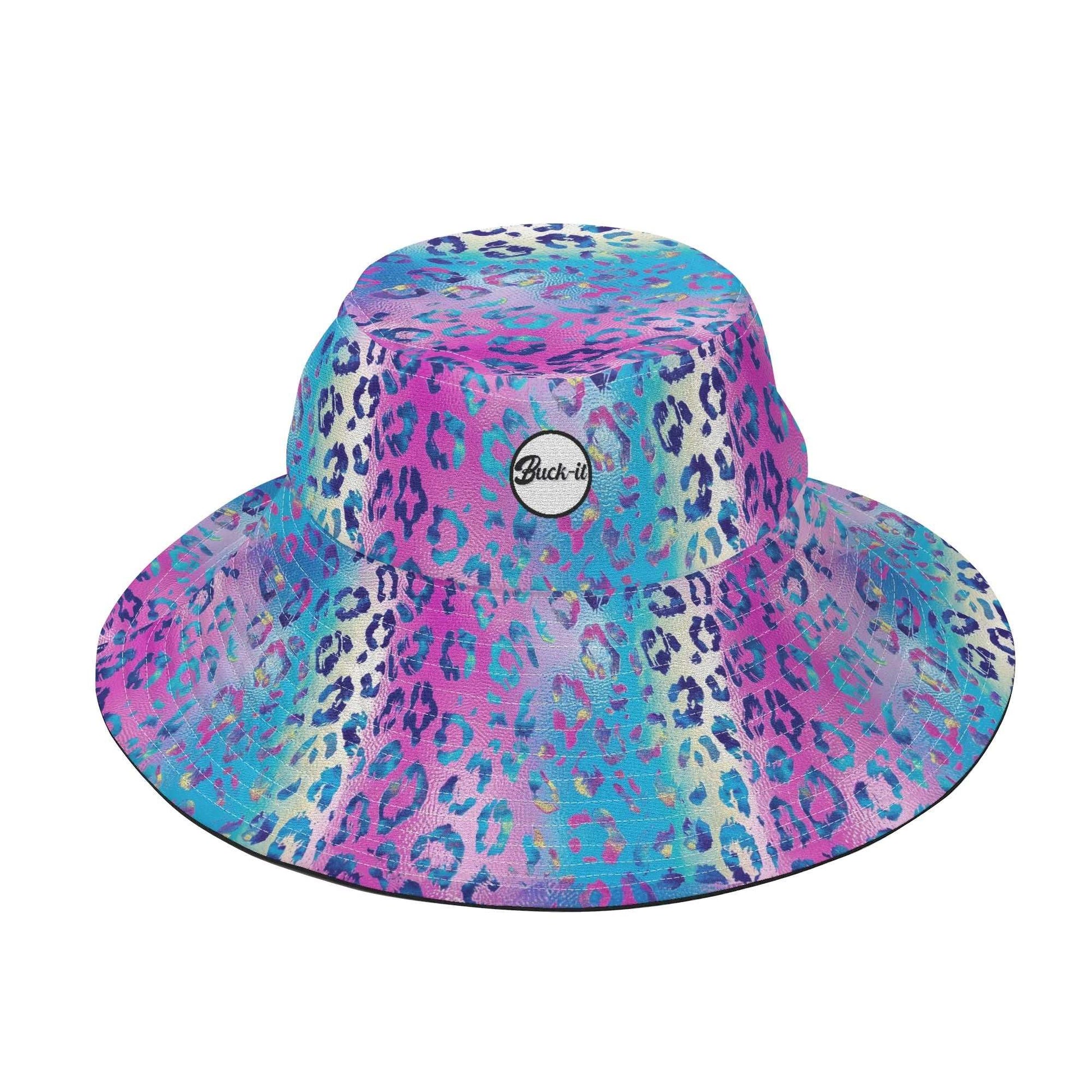 "ShitHot Buck-it Hat - Funky Leopard has a vibrant abstract design, breathable, UV protection, and is packable for sunny days."