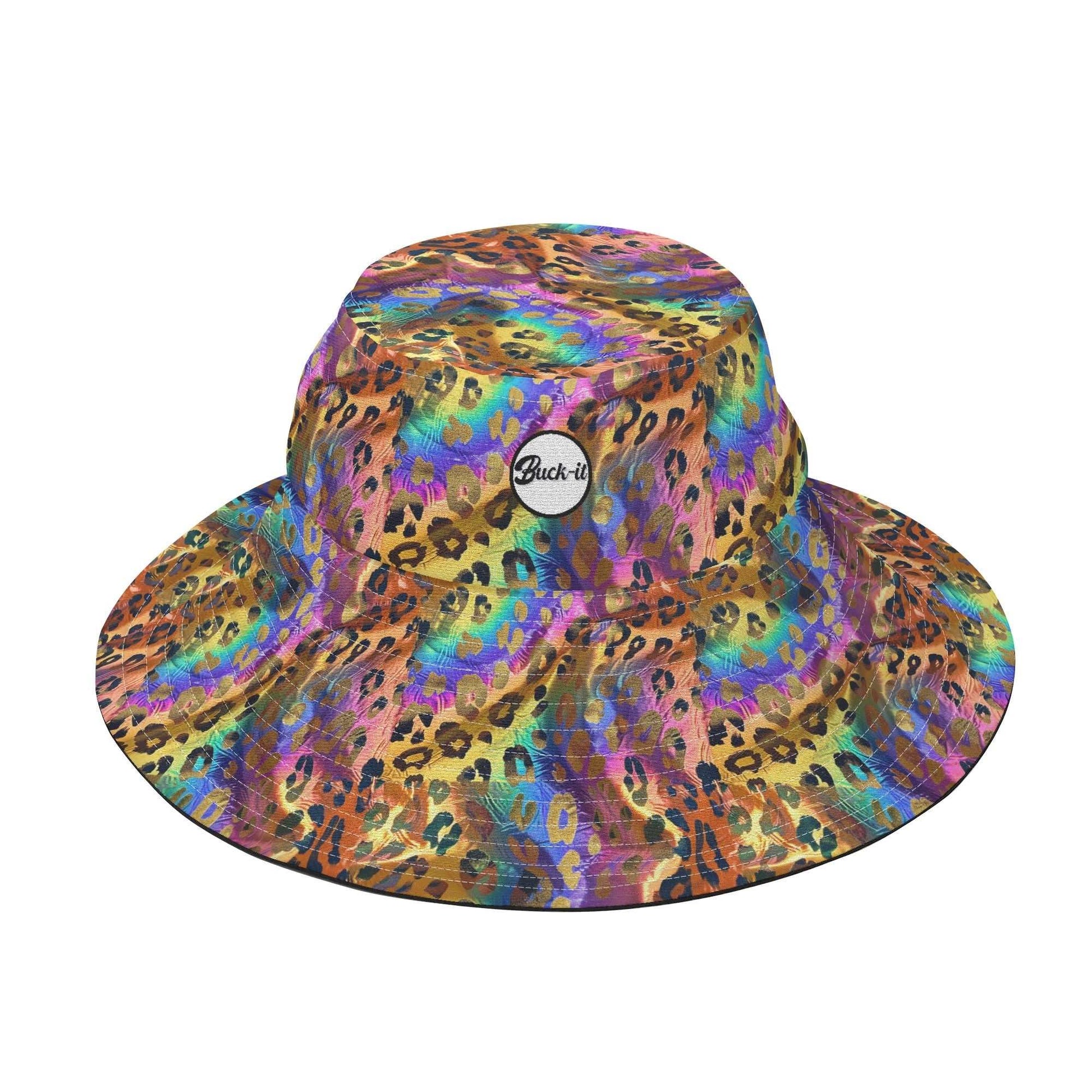 "ShitHot Buck-it Hat - Opulent Leopard features a luxurious print, breathable, packable, offering UV protection for outdoor fun."