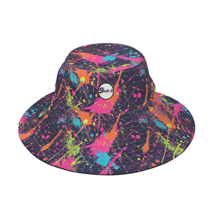 "ShitHot Buck-it Hat - Paint Splat with a colorful splash design, breathable, packable, and UV protection for sunny outings."