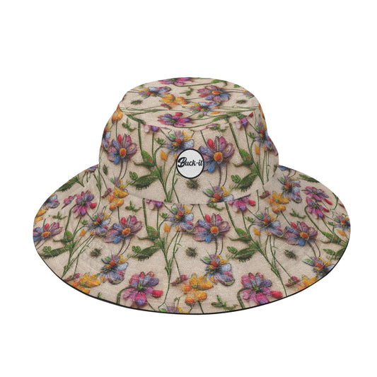 "ShitHot Buck-it Hat - Wildflower features a 3D wildflower design, breathable, UV protection, and is packable for outdoor fun."