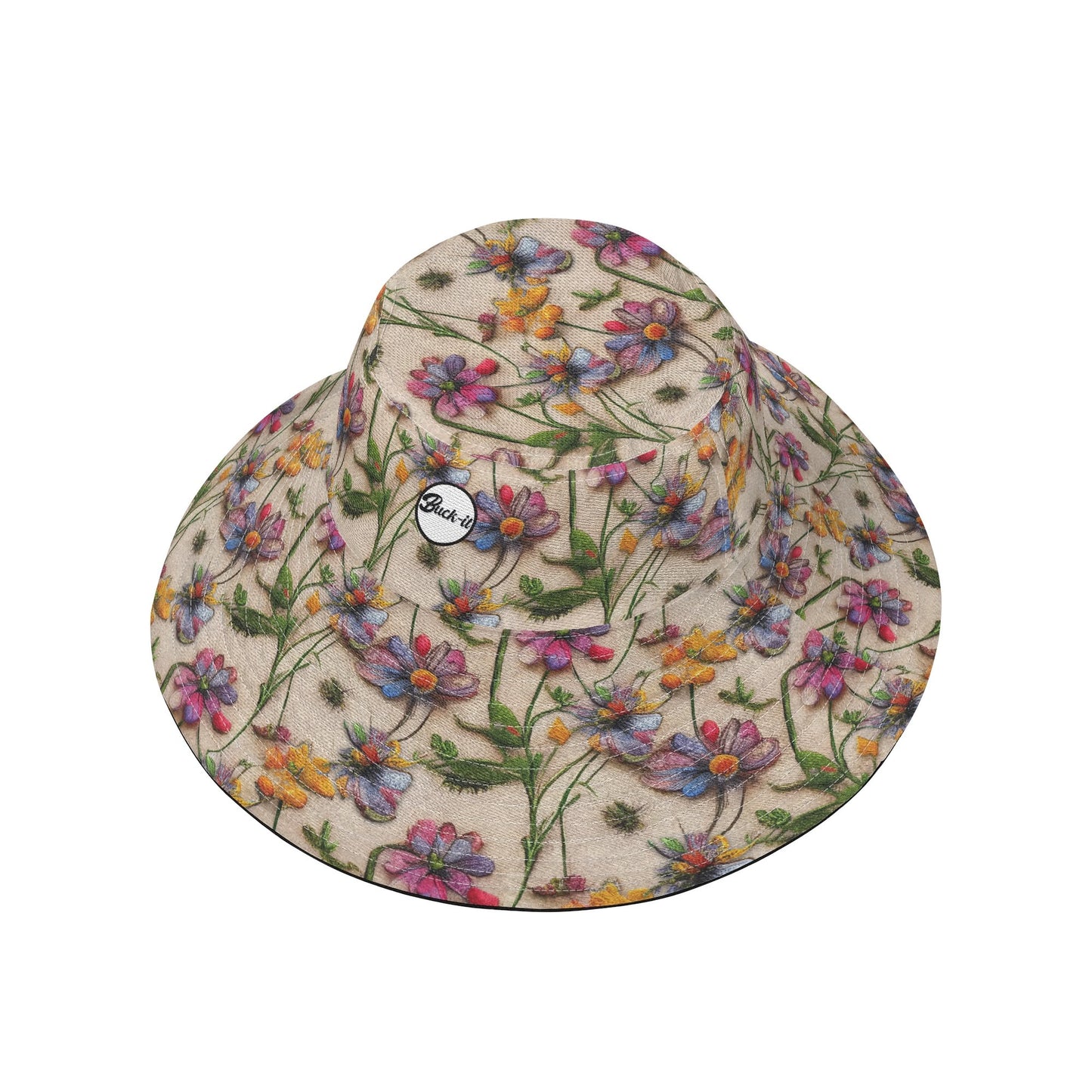 "ShitHot Buck-it Hat - Wildflower features a 3D wildflower design, breathable, UV protection, and is packable for outdoor fun."