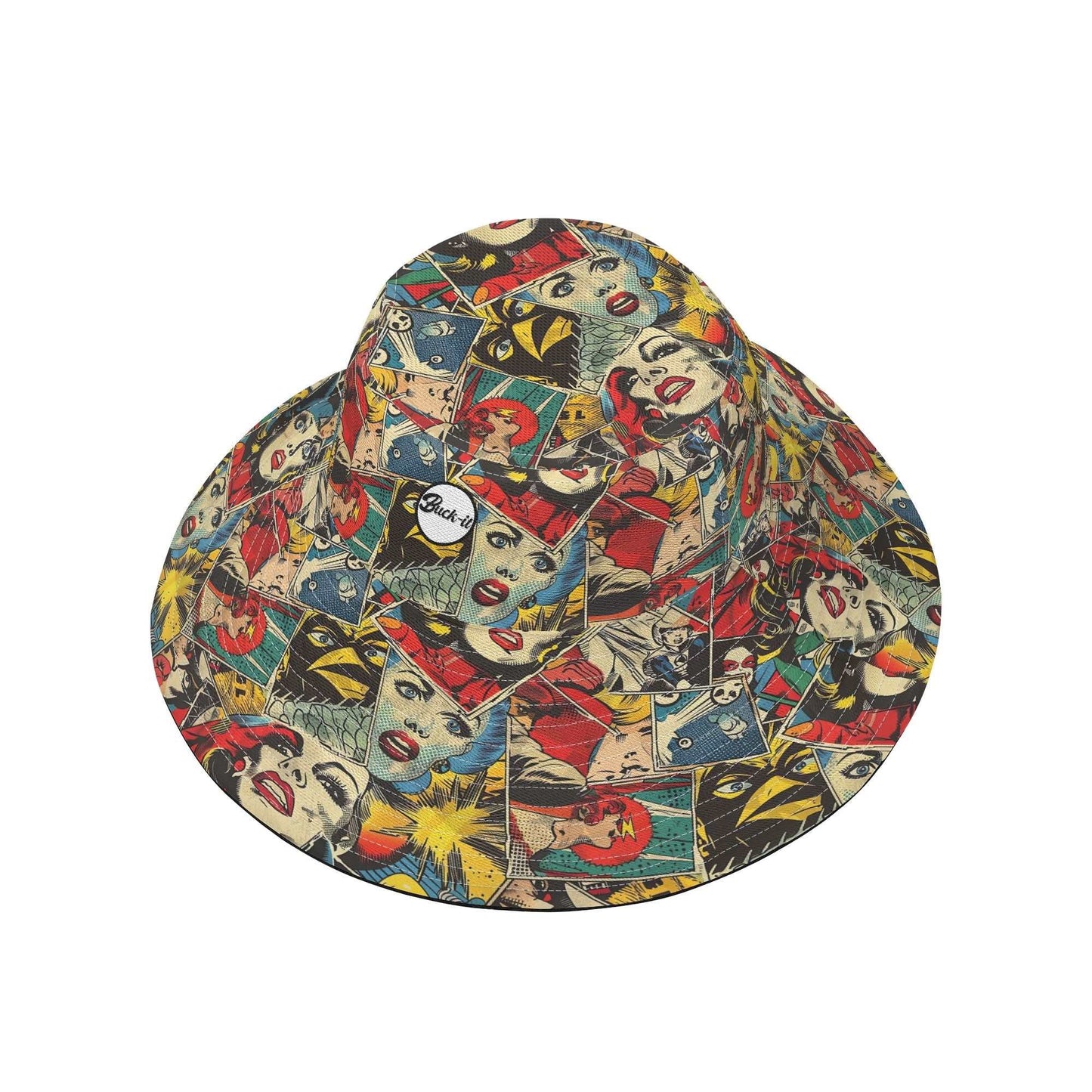 "ShitHot Buck-it Hat - Comic Strip has a playful comic design, breathable, UV protection, and is packable for outdoor activities."