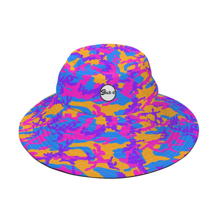 "ShitHot Buck-it Hat - Storm Camo features bold swirls of color, breathable, UV protection, and is packable for adventures."