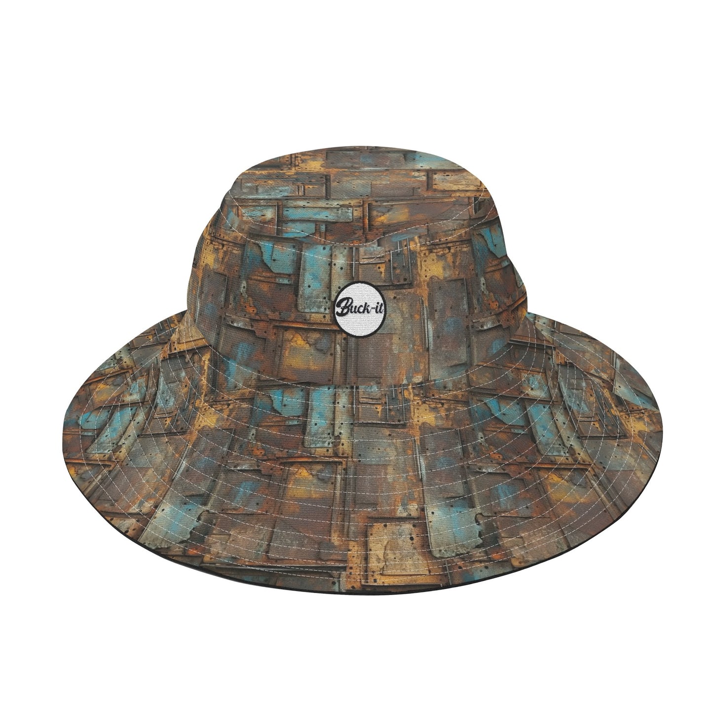 "ShitHot Buck-it Hat - Full Metal showcases an oxidized design, breathable, UV protection, and is packable for outdoor adventures."