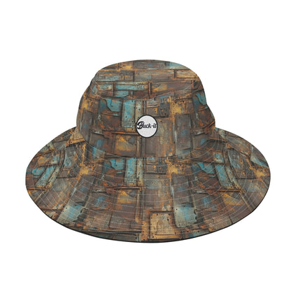 "ShitHot Buck-it Hat - Full Metal showcases an oxidized design, breathable, UV protection, and is packable for outdoor adventures."