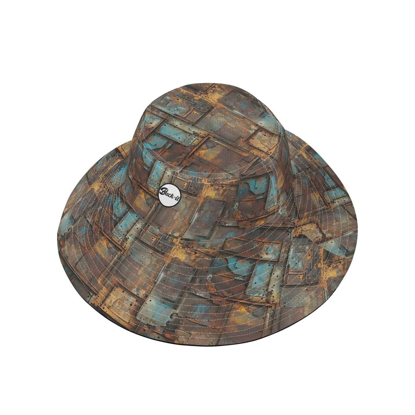 "ShitHot Buck-it Hat - Full Metal showcases an oxidized design, breathable, UV protection, and is packable for outdoor adventures."