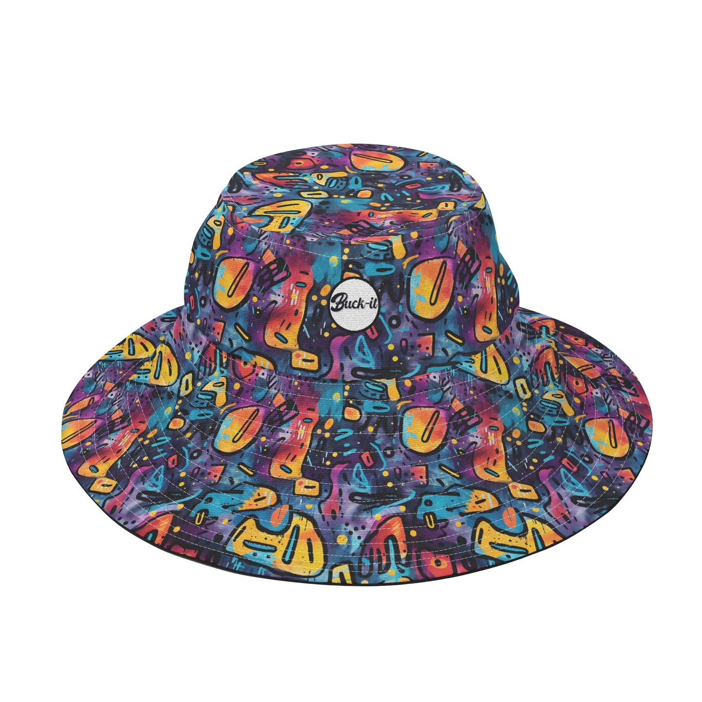 "ShitHot Buck-it Hat - Black Grunge has a grunge-inspired design, breathable, UV protection, and is packable for outdoor use."