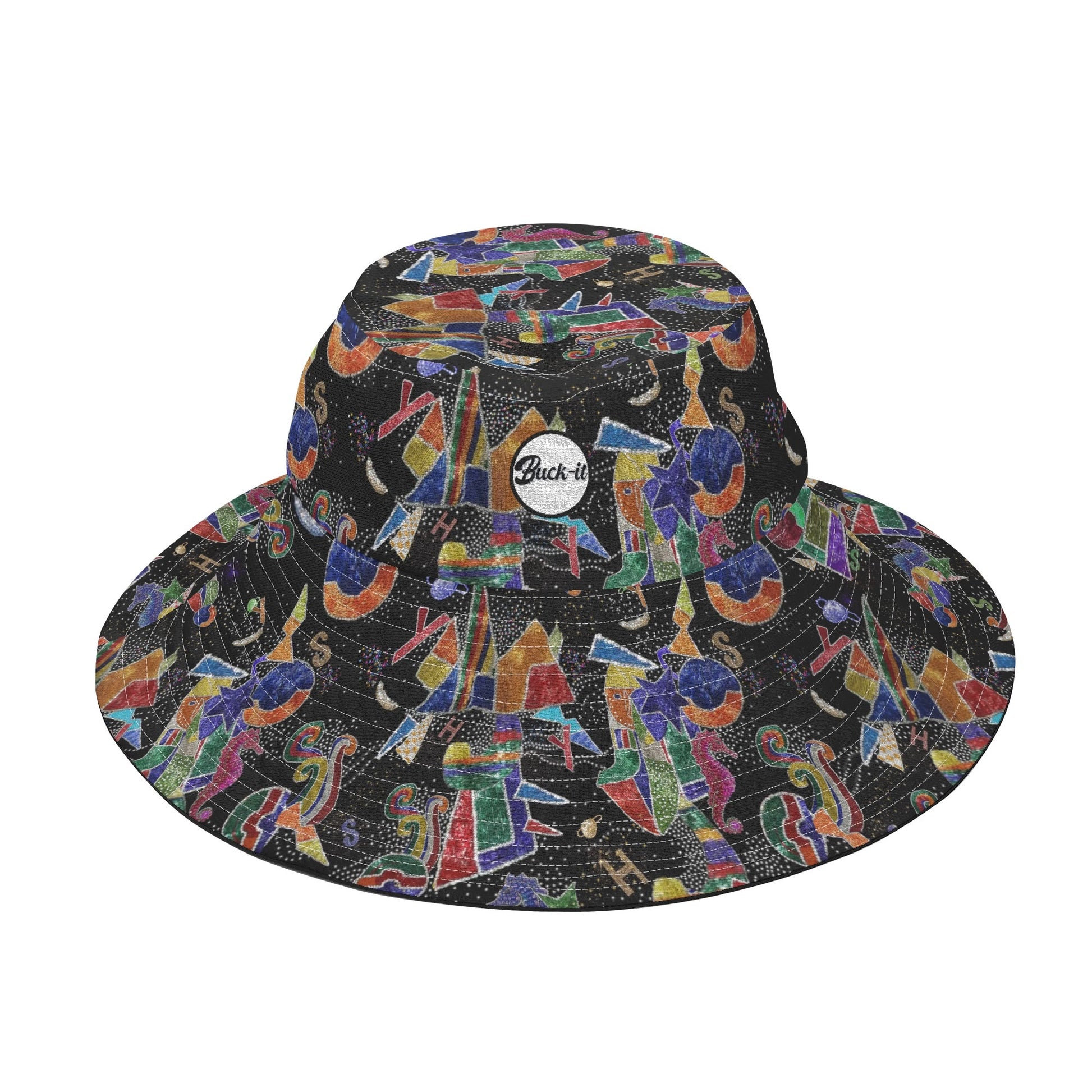 "ShitHot Buck-it Hat - The Jester features a playful vibrant design, breathable, UV protection, and is packable for adventures."