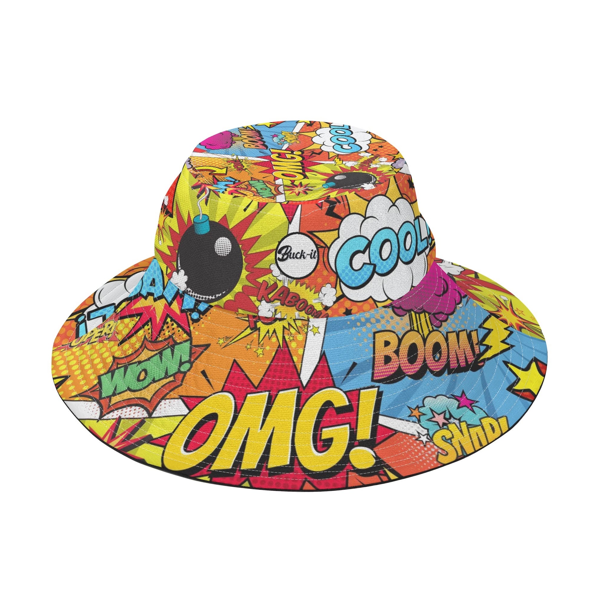 "ShitHot Buck-it Hat - The Comic features fun comic-style prints, breathable, UV protection, and is packable for outdoor fun."