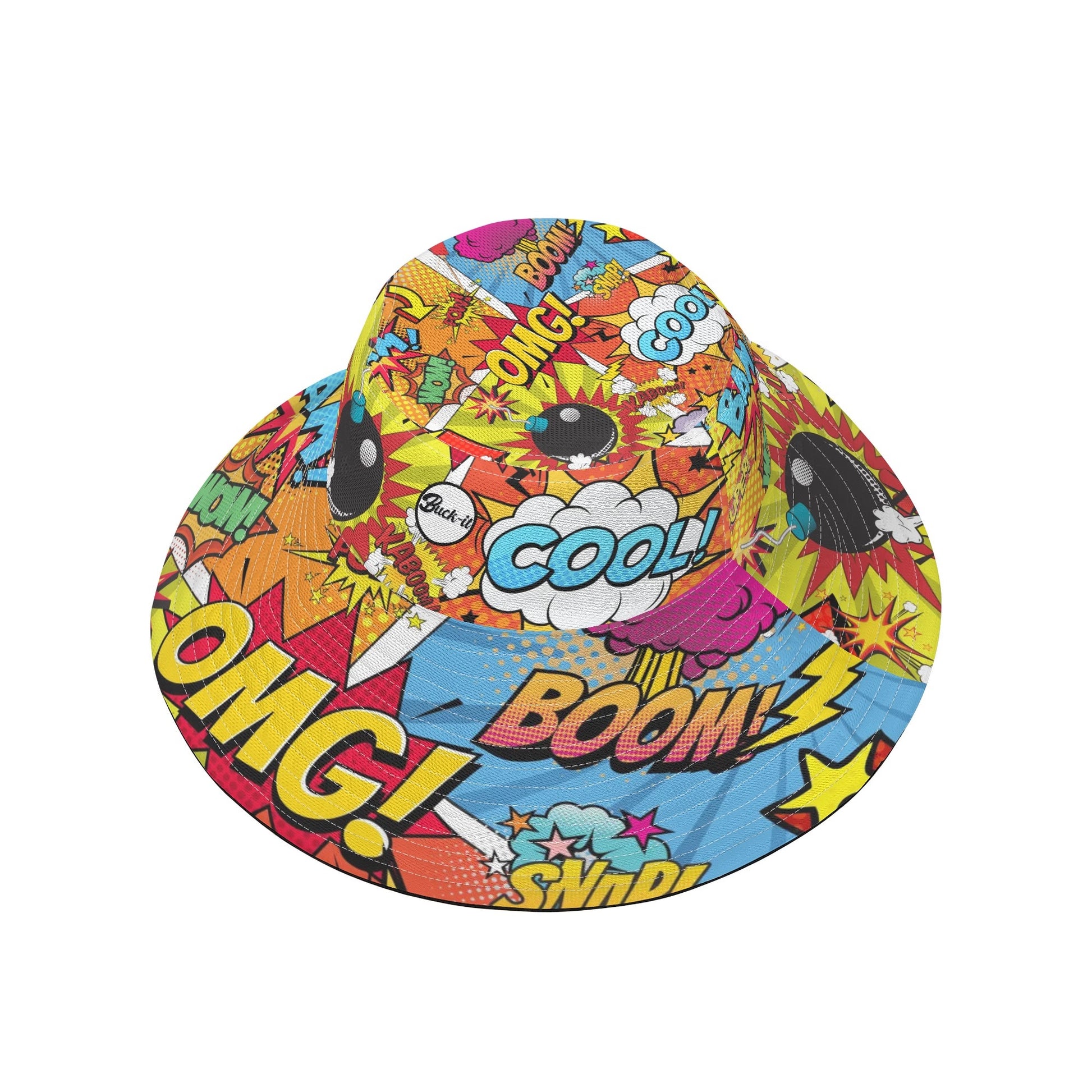 "ShitHot Buck-it Hat - The Comic features fun comic-style prints, breathable, UV protection, and is packable for outdoor fun."