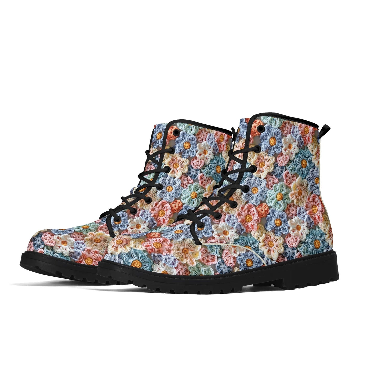 "Treadz The Posy ankle boots featuring crochet flower design, waterproof, and all-day comfort by ShitHot."