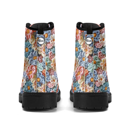 "Treadz The Posy ankle boots featuring crochet flower design, waterproof, and all-day comfort by ShitHot."