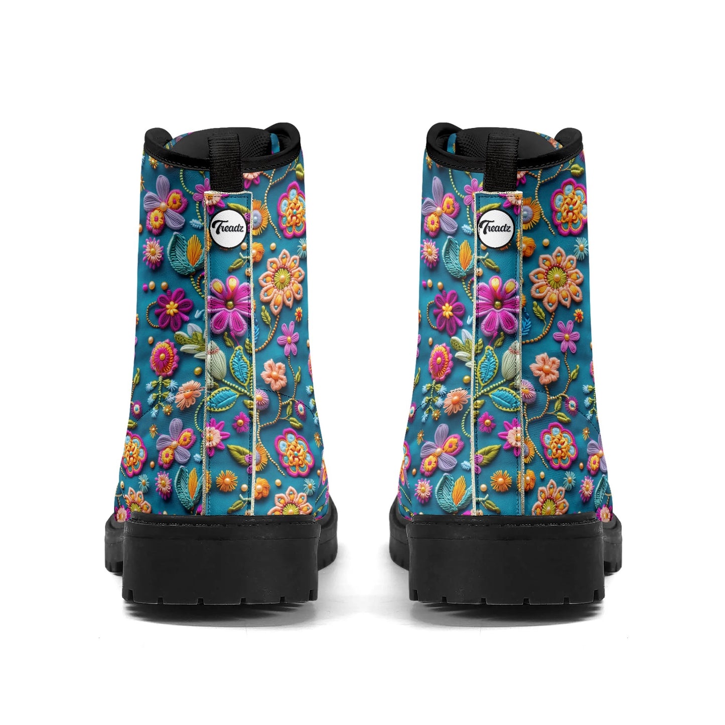 "Treadz Petal Pop ankle boots with vibrant flower print, waterproof construction, and cushioned support by ShitHot."