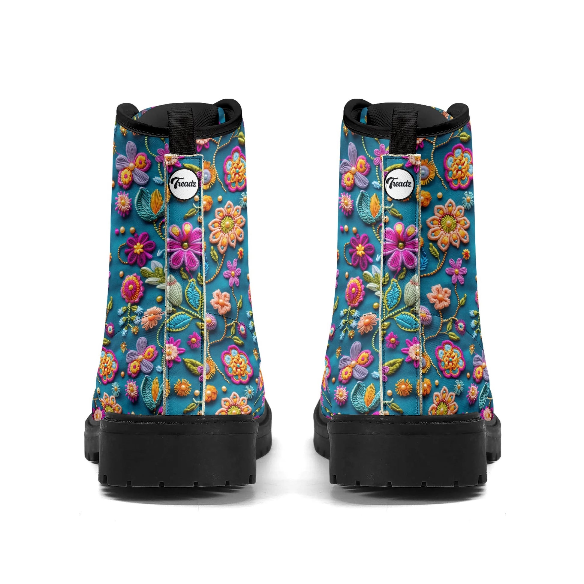 "Treadz Petal Pop ankle boots with vibrant flower print, waterproof construction, and cushioned support by ShitHot."