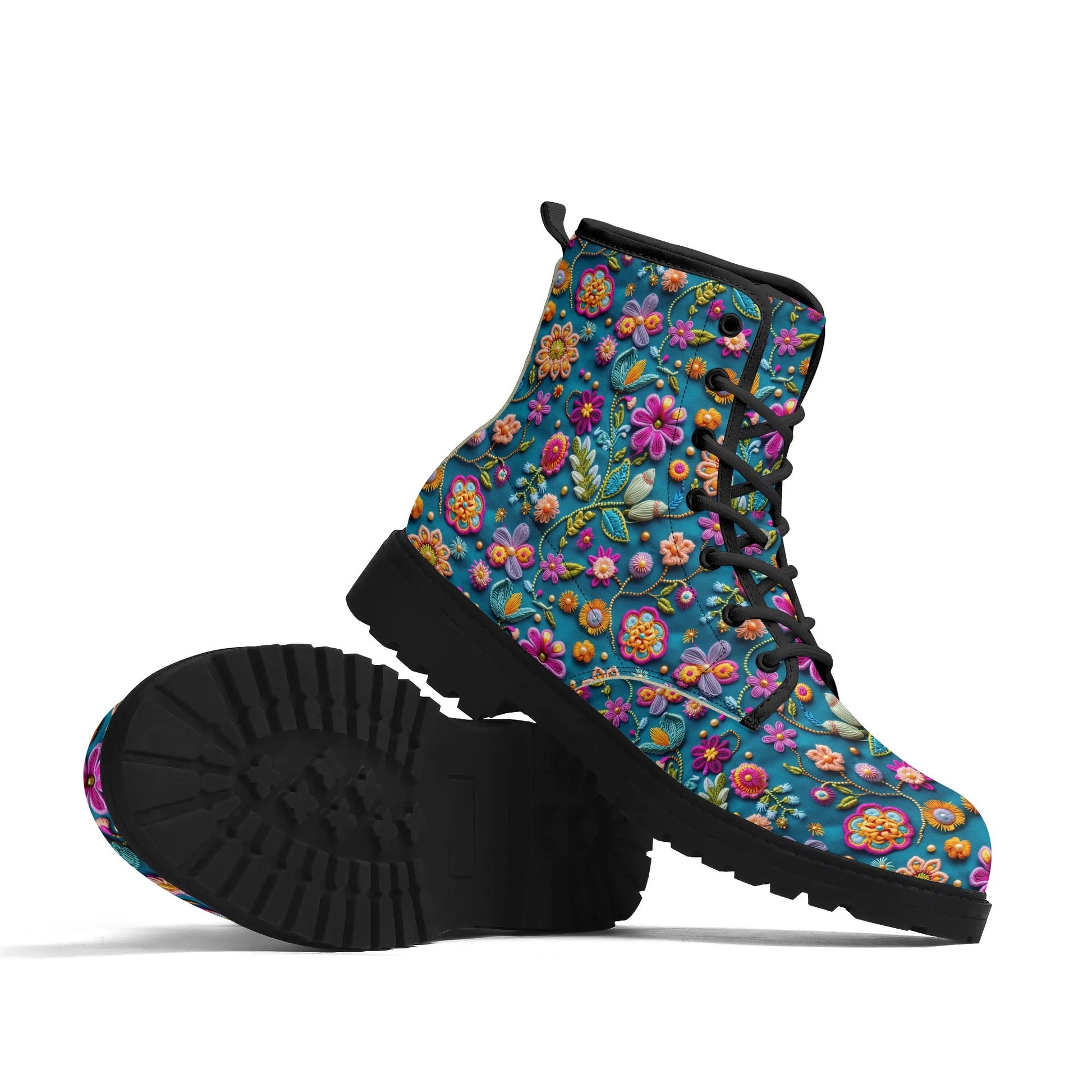 "Treadz Petal Pop ankle boots with vibrant flower print, waterproof construction, and cushioned support by ShitHot."