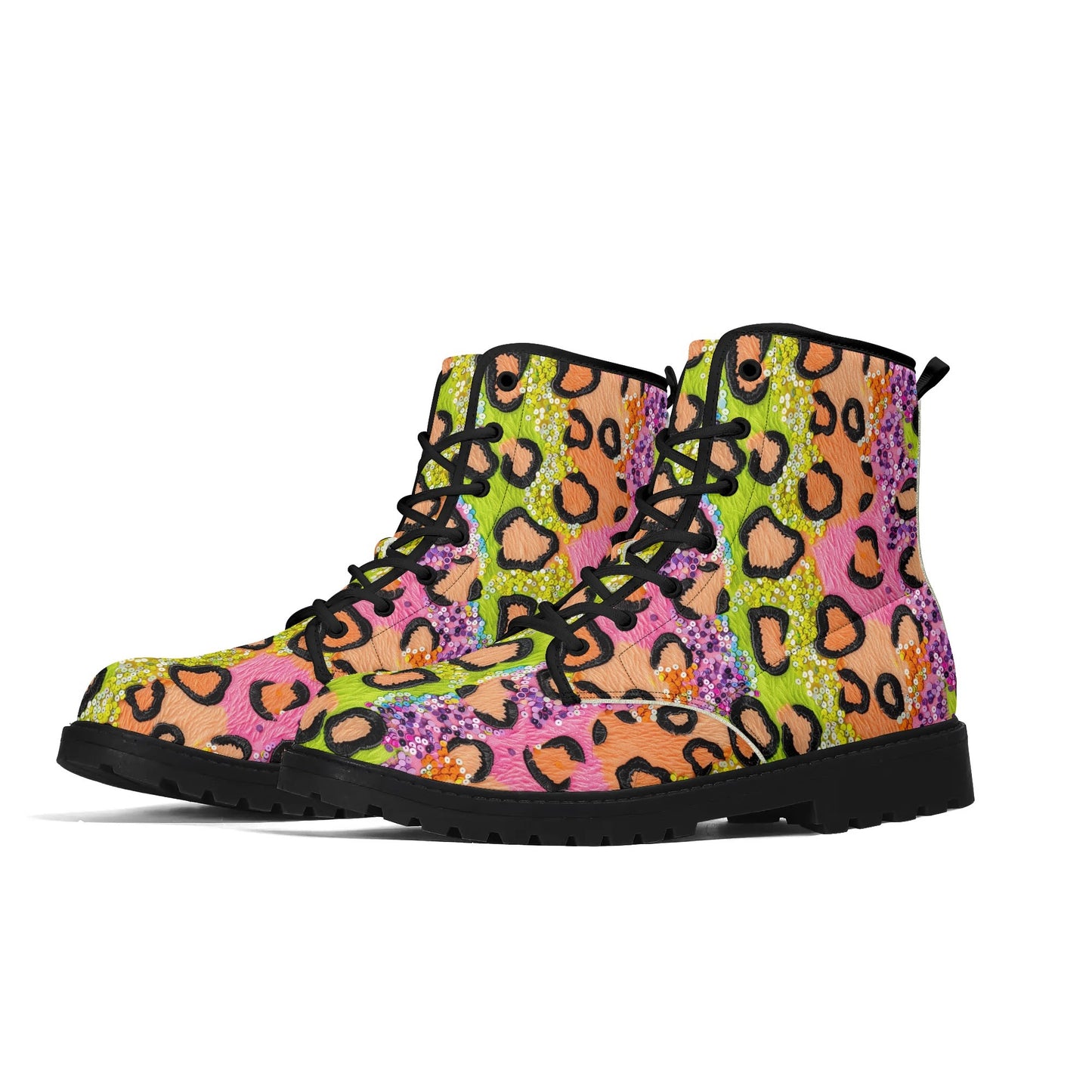 "Treadz Wild Sparkle ankle boots with modern leopard print and sequins, waterproof, and cushioned insoles by ShitHot."