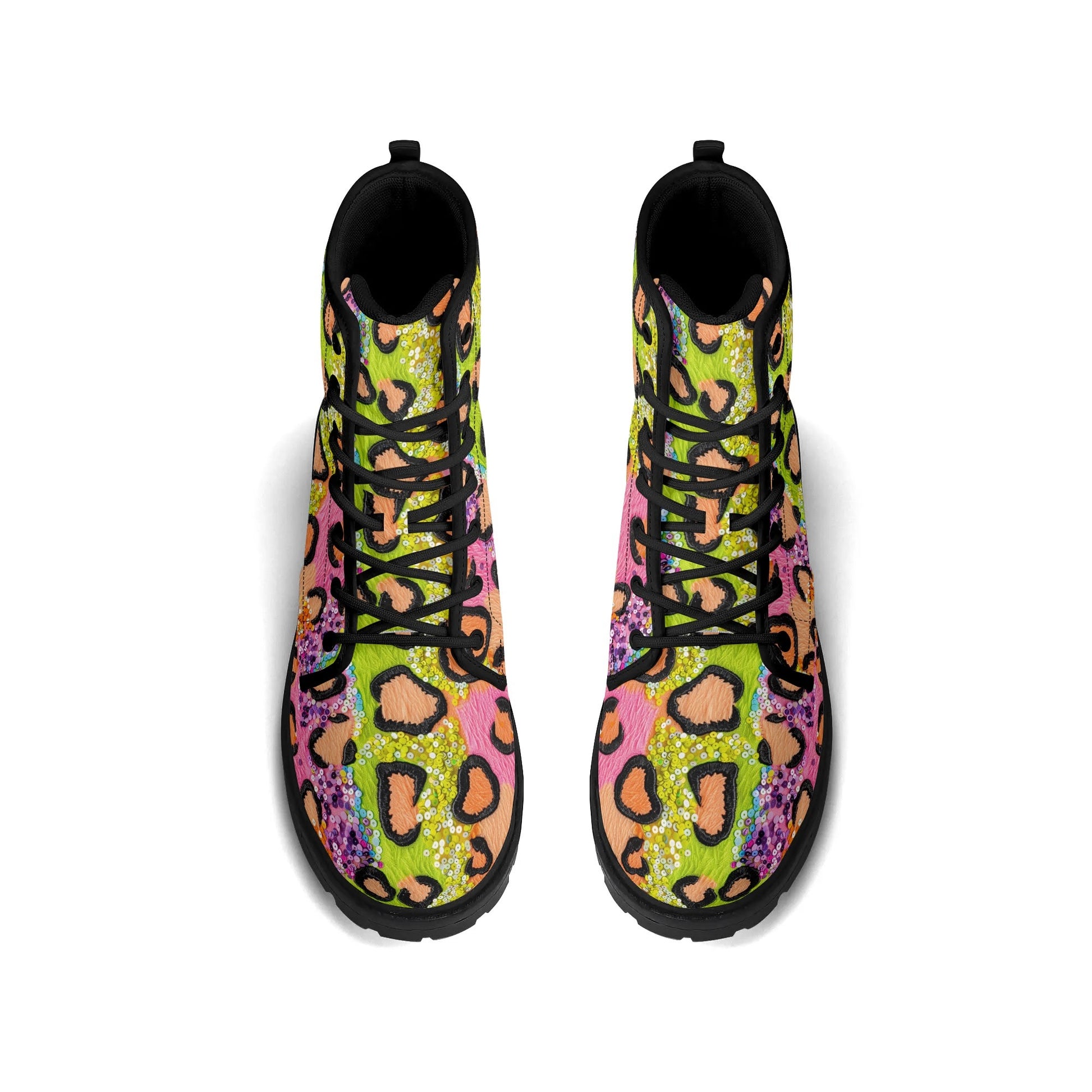 "Treadz Wild Sparkle ankle boots with modern leopard print and sequins, waterproof, and cushioned insoles by ShitHot."