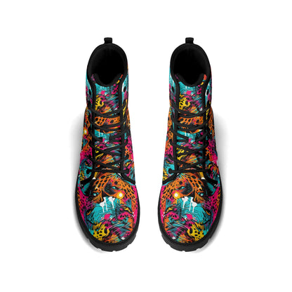 "Treadz Wild Leopard ankle boots featuring striking leopard print, waterproof, and slip-resistant outsole by ShitHot."