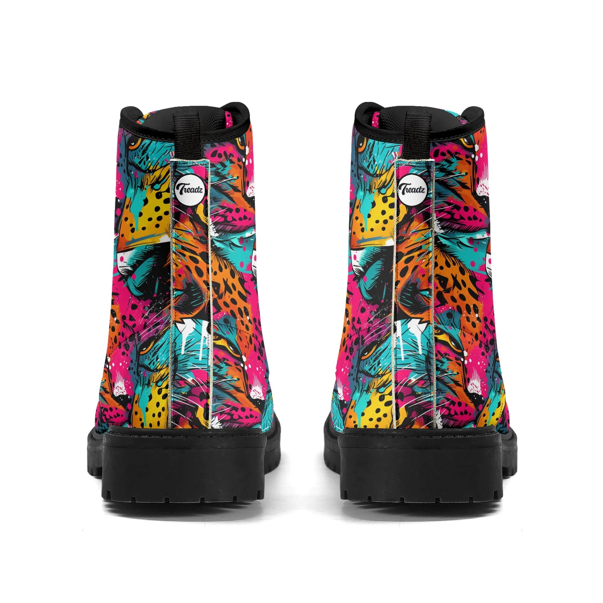 "Treadz Wild Leopard ankle boots featuring striking leopard print, waterproof, and slip-resistant outsole by ShitHot."