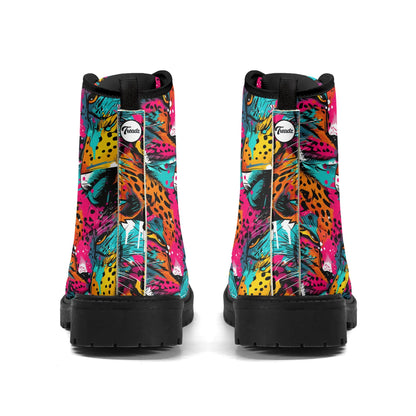 "Treadz Wild Leopard ankle boots featuring striking leopard print, waterproof, and slip-resistant outsole by ShitHot."