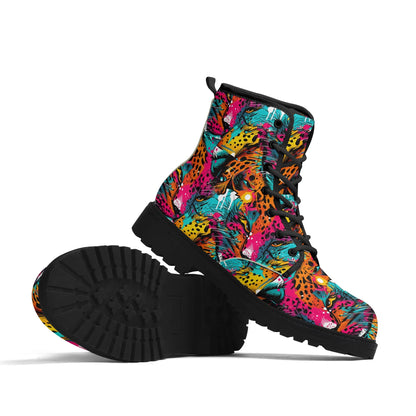 "Treadz Wild Leopard ankle boots featuring striking leopard print, waterproof, and slip-resistant outsole by ShitHot."