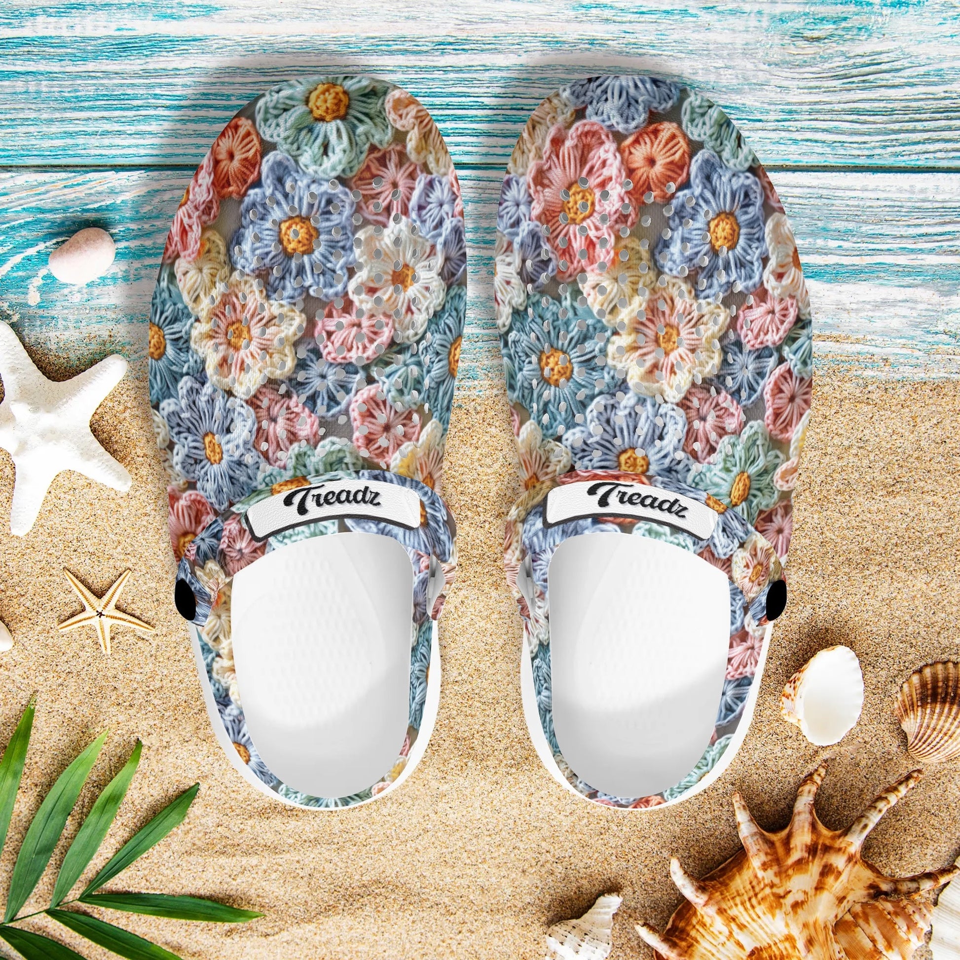 "Colorful flower print clogs by ShitHot, designed for comfort with breathable EVA material, perfect for long wear."