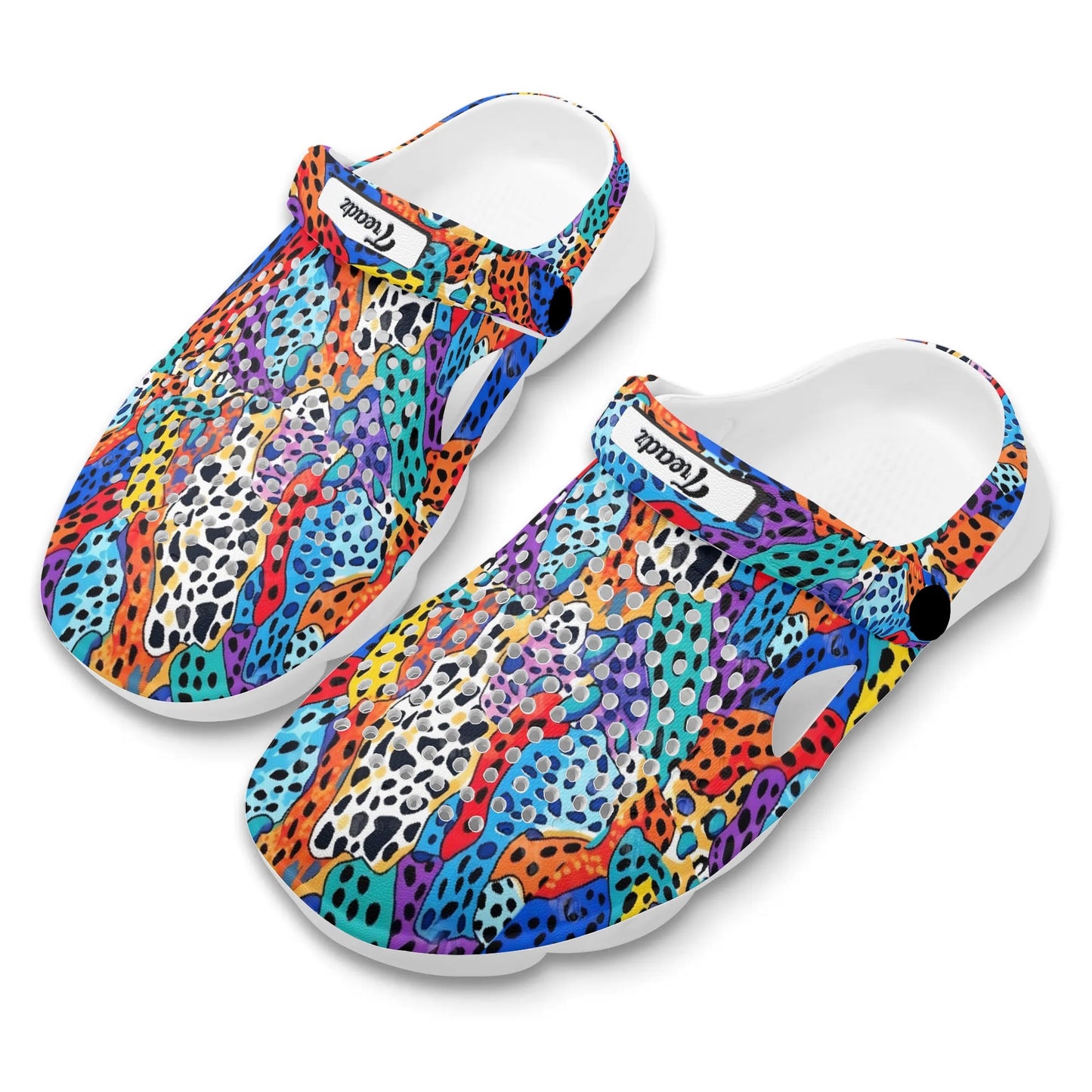 Treadz Clogs - Wild Cheetah by ShitHot "Neon cheetah print clogst, blending bold design with comfort for the fashion-forward wearer."
