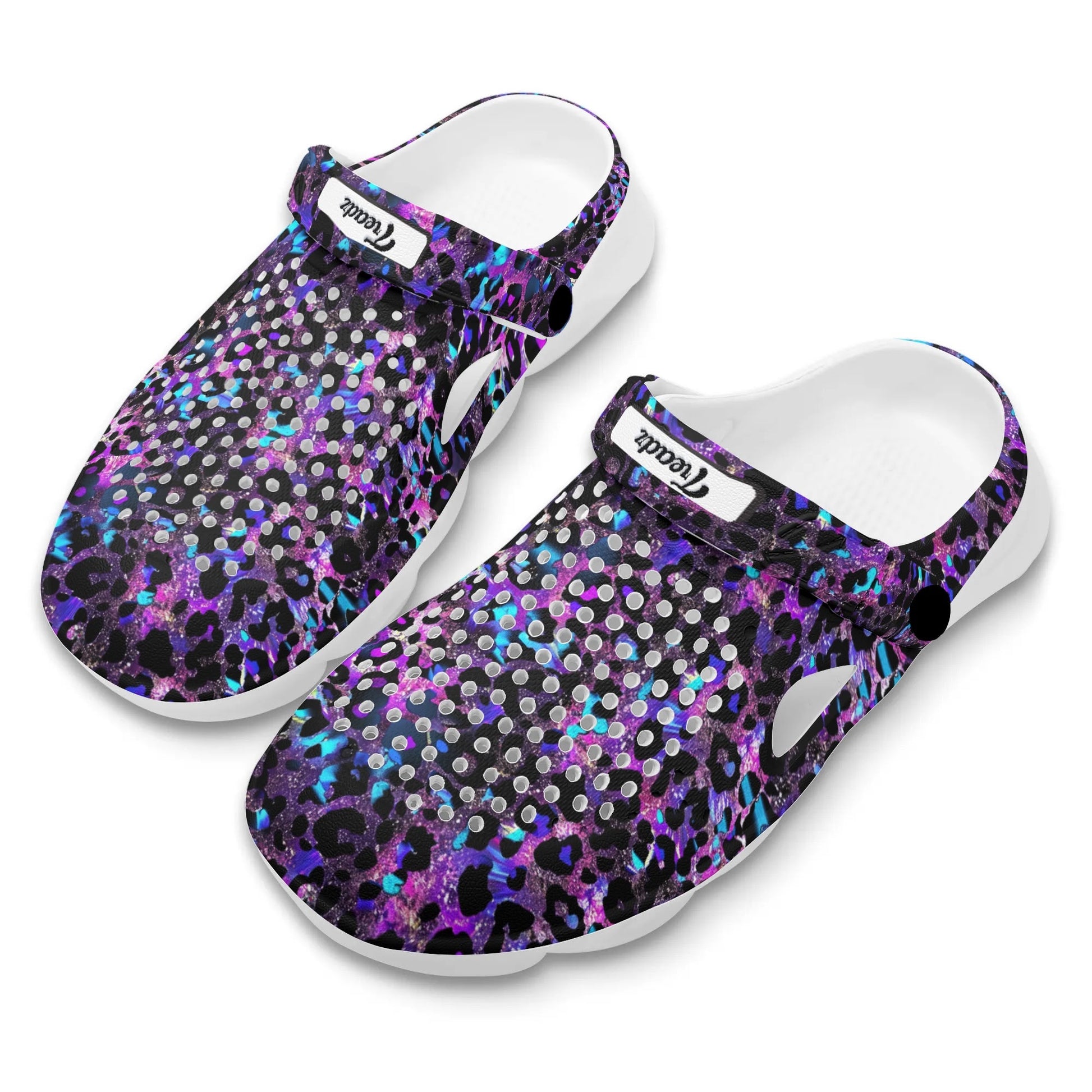 Treadz Clogs - Futuristic Leopard by ShitHot"Trendy futuristic leopard print clogs, providing stylish comfort with breathable EVA for daily use."
