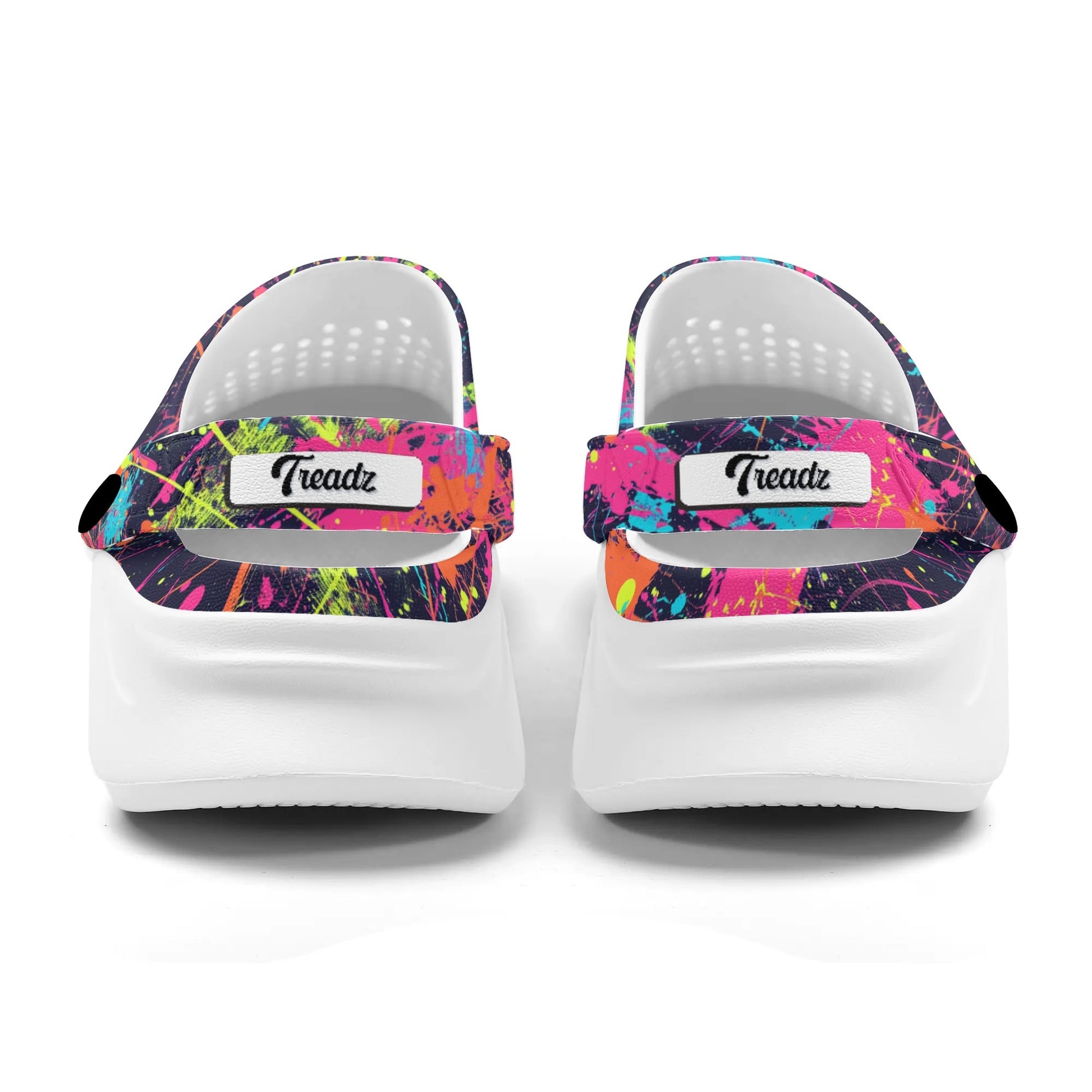 Treadz Clogs - Paint Splat by ShitHot
 "Artistic paint splatter design clogst, ensuring vibrant style and comfort for creative individuals."