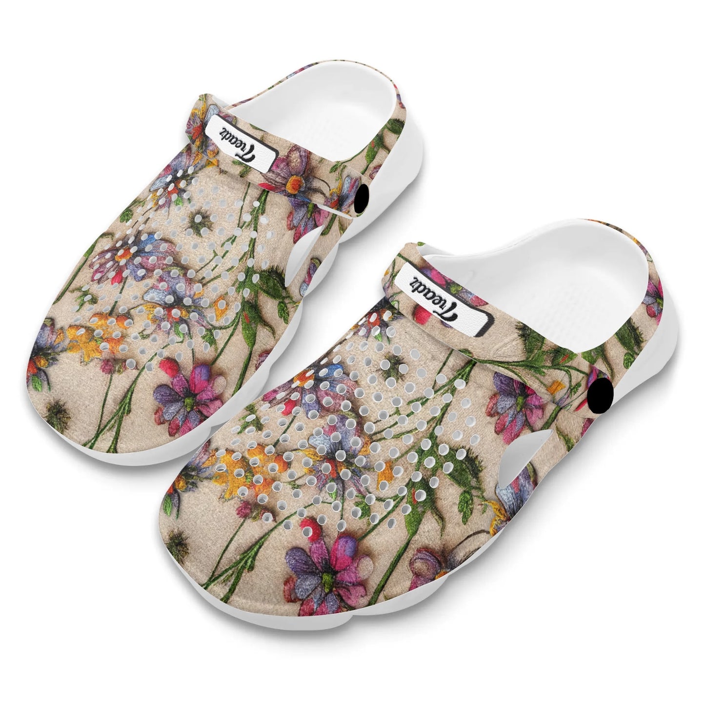 Treadz Clogs - Wildflower by ShitHot "3D illusion floral clogs, designed for stylish comfort, perfect for nature lovers."