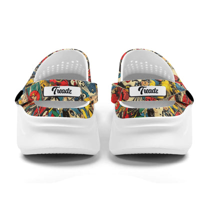 Treadz Clogs - Comic Strip by ShitHot Colorful comic-themed clogs by theshithotcompany, bursting with creativity for playful footwear options