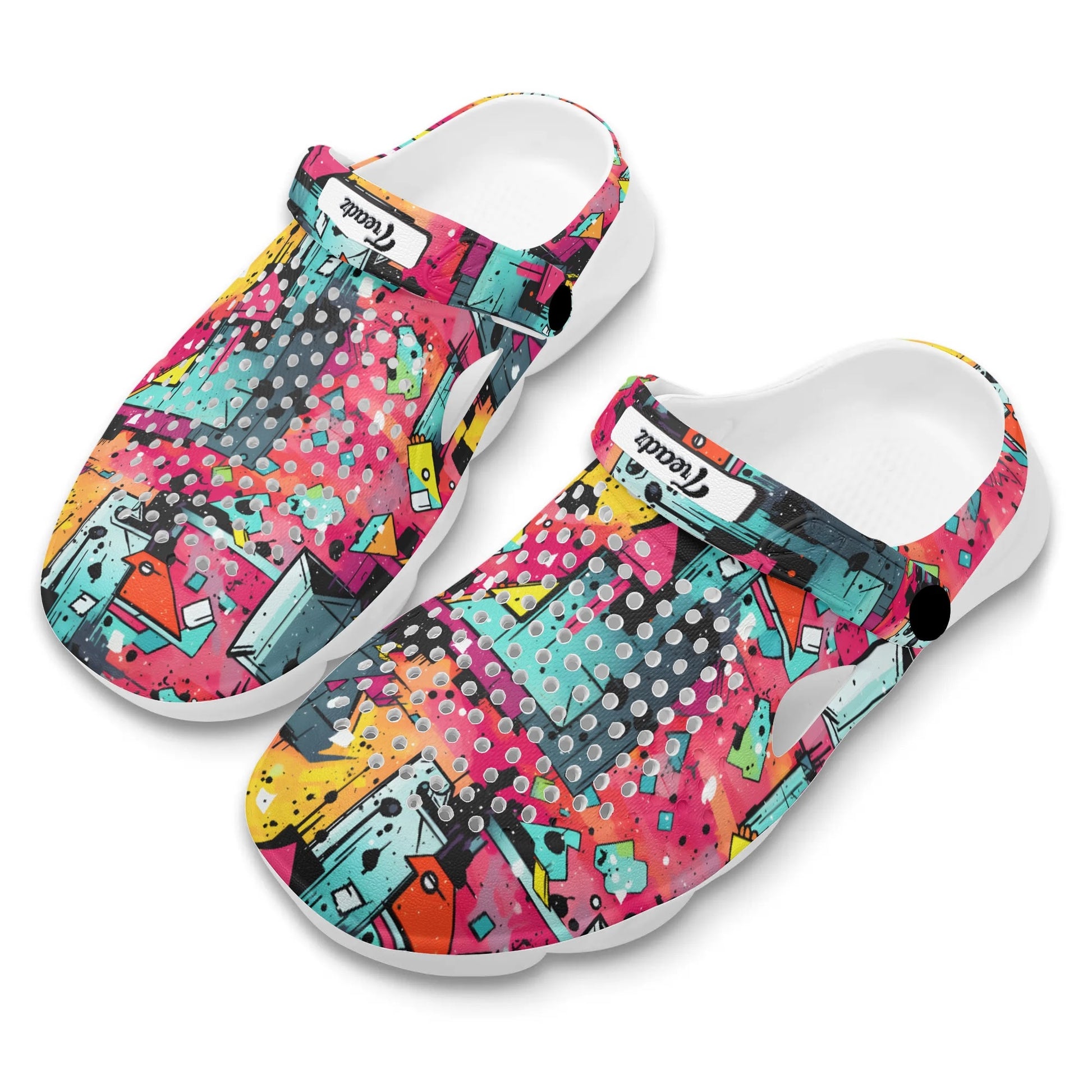 Treadz Clogs - Mystic Prism by ShitHot. Mesmerizing swirling colors clogs by theshithotcompany, designed for artistic individuals seeking comfort and style.