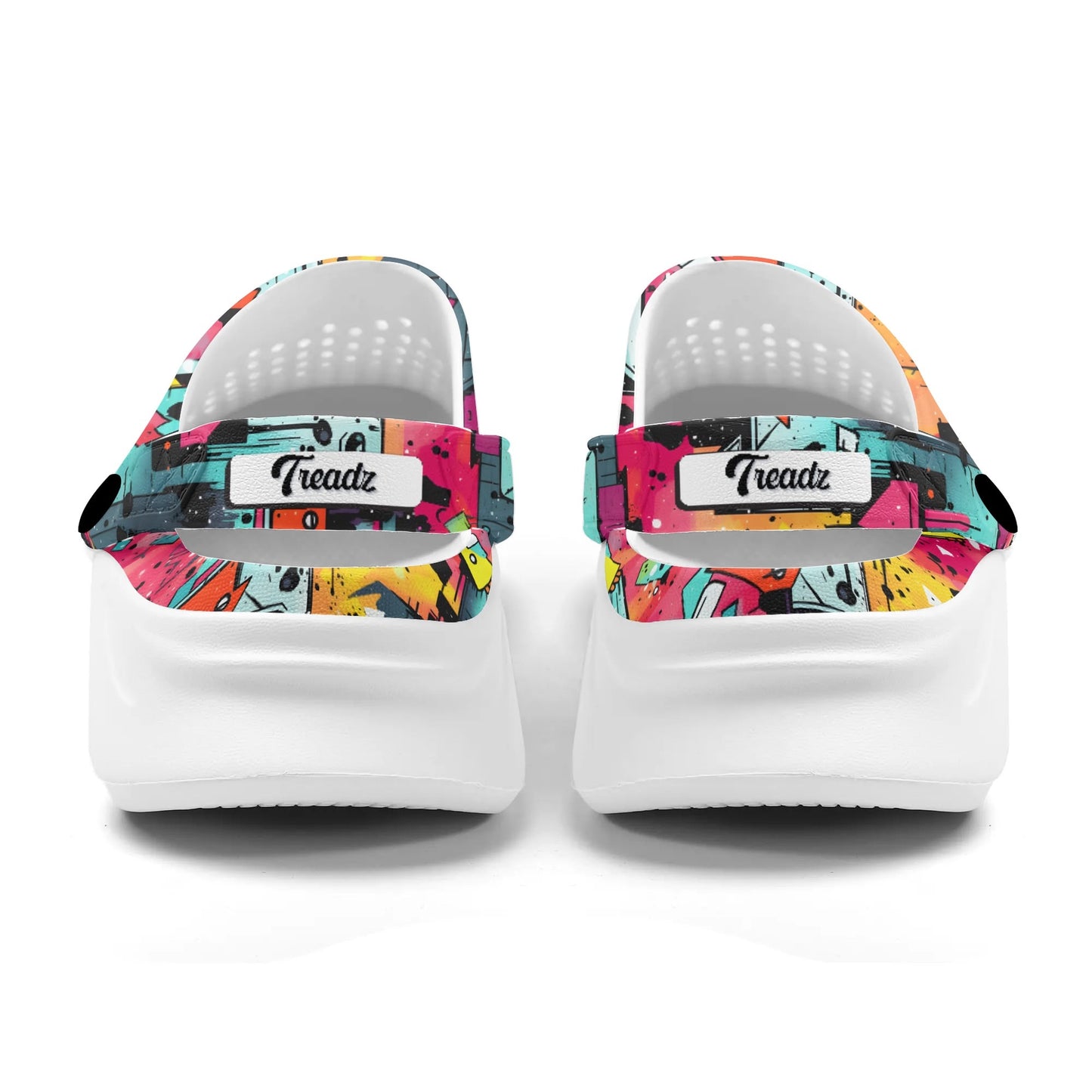 Treadz Clogs - Mystic Prism by ShitHot. Mesmerizing swirling colors clogs by theshithotcompany, designed for artistic individuals seeking comfort and style.