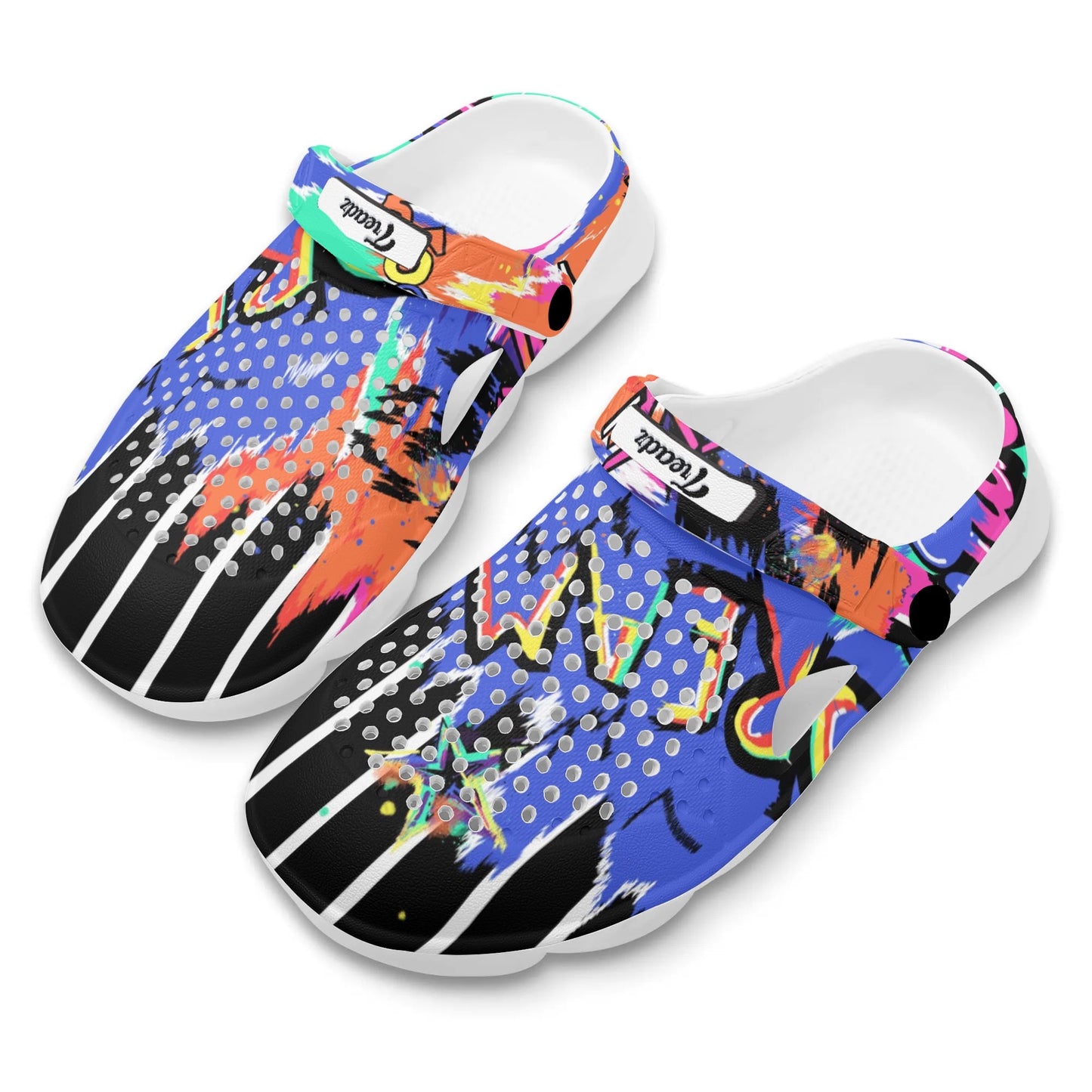 Treadz Clogs - Urban Graffiti by ShitHot. Graffiti-inspired clogs by theshithotcompany, blending urban style with comfort for trendsetters on the move.