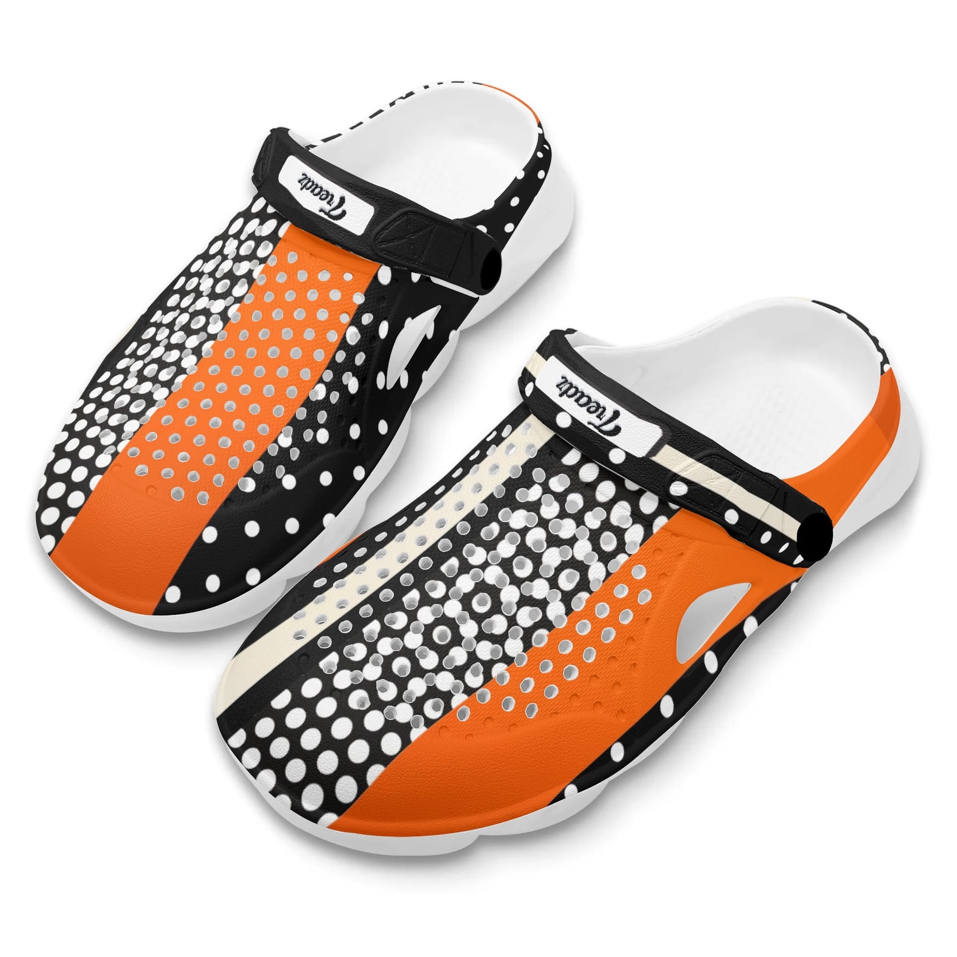 Treadz Clogs - Polkadot Sunset by ShitHot. Charming polkadot design clogs by theshithotcompany, combining colorful style with comfort for all-day wear.