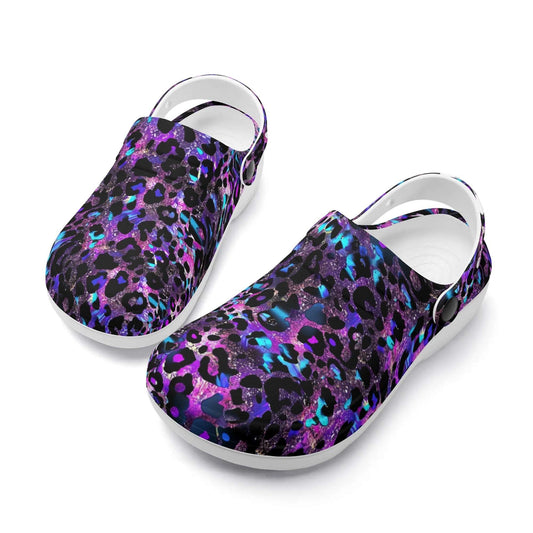 "Treadz Nursing Slide On Clogs - Futuristic Leopard by ShitHot, vibrant, lightweight, slip-resistant." theshithotcompany