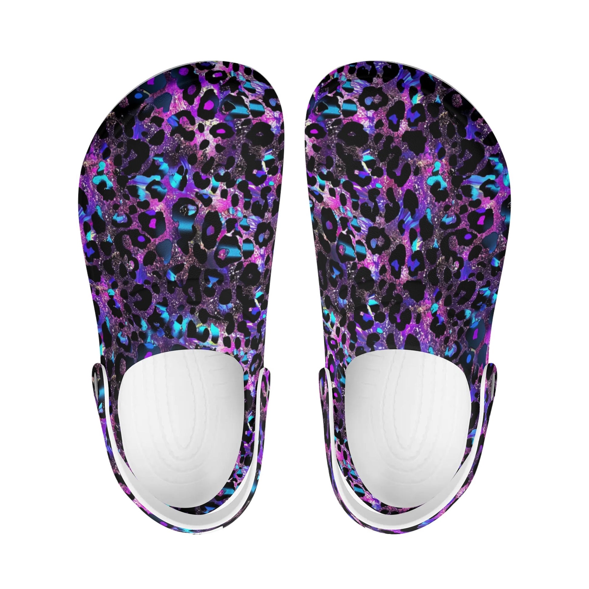 "Treadz Nursing Slide On Clogs - Futuristic Leopard by ShitHot, vibrant, lightweight, slip-resistant." theshithotcompany