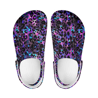 "Treadz Nursing Slide On Clogs - Futuristic Leopard by ShitHot, vibrant, lightweight, slip-resistant." theshithotcompany