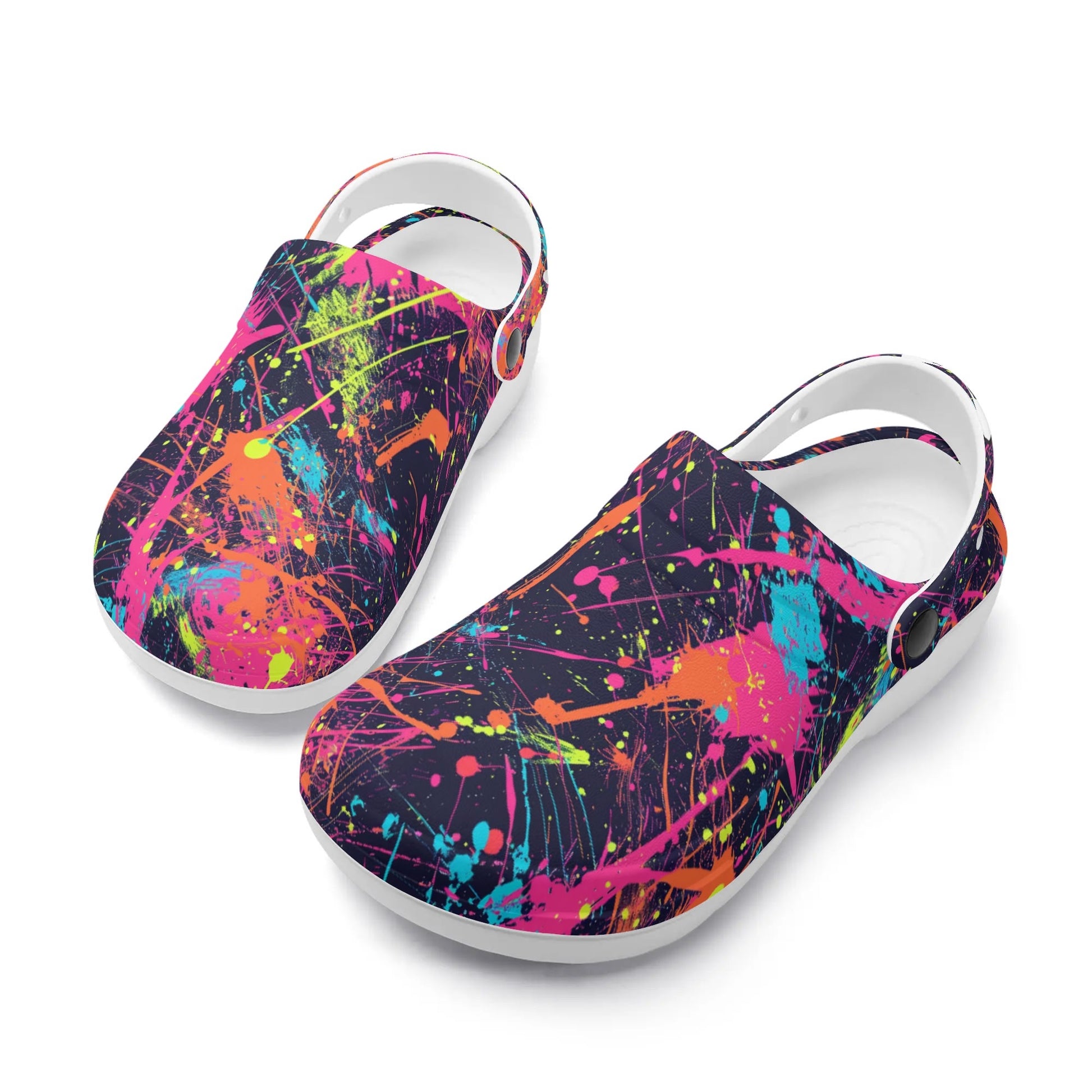 "Treadz Nursing Slide On Clogs - Paint Splat by ShitHot, creative design, comfortable, easy to clean." theshithotcompany