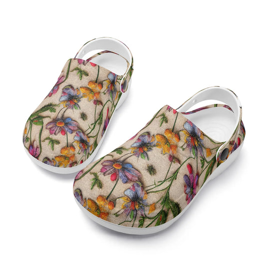 "Treadz Nursing Slide On Clogs - Wildflower by ShitHot, floral design, breathable, slip-resistant." theshithotcompany