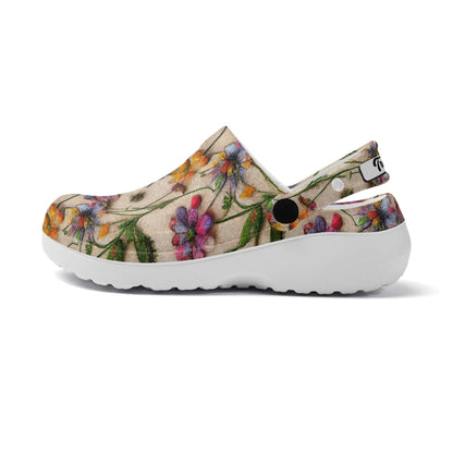 "Treadz Nursing Slide On Clogs - Wildflower by ShitHot, floral design, breathable, slip-resistant." theshithotcompany