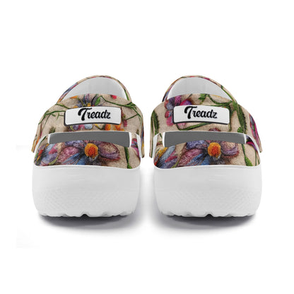 "Treadz Nursing Slide On Clogs - Wildflower by ShitHot, floral design, breathable, slip-resistant." theshithotcompany