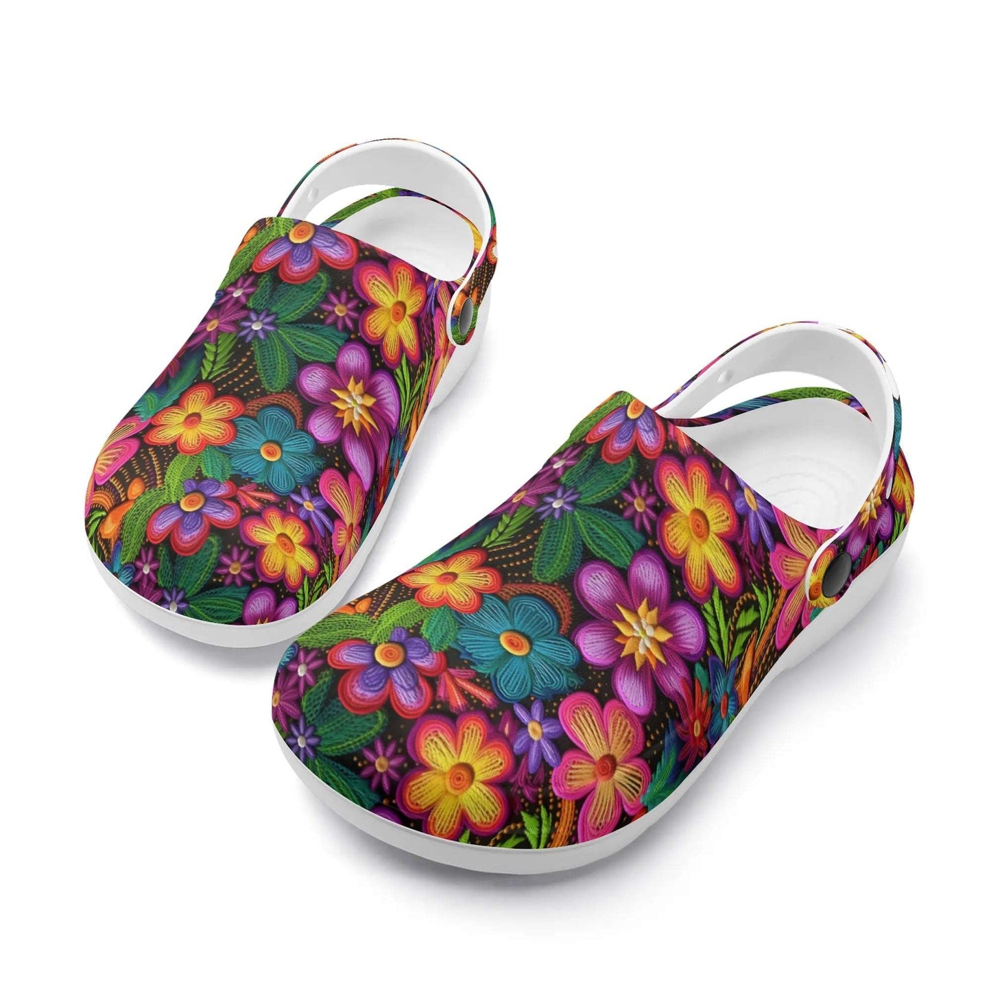 "Treadz Nursing Slide On Clogs - 3D Posy by ShitHot, vibrant design, comfortable, easy to wear." theshithotcompany