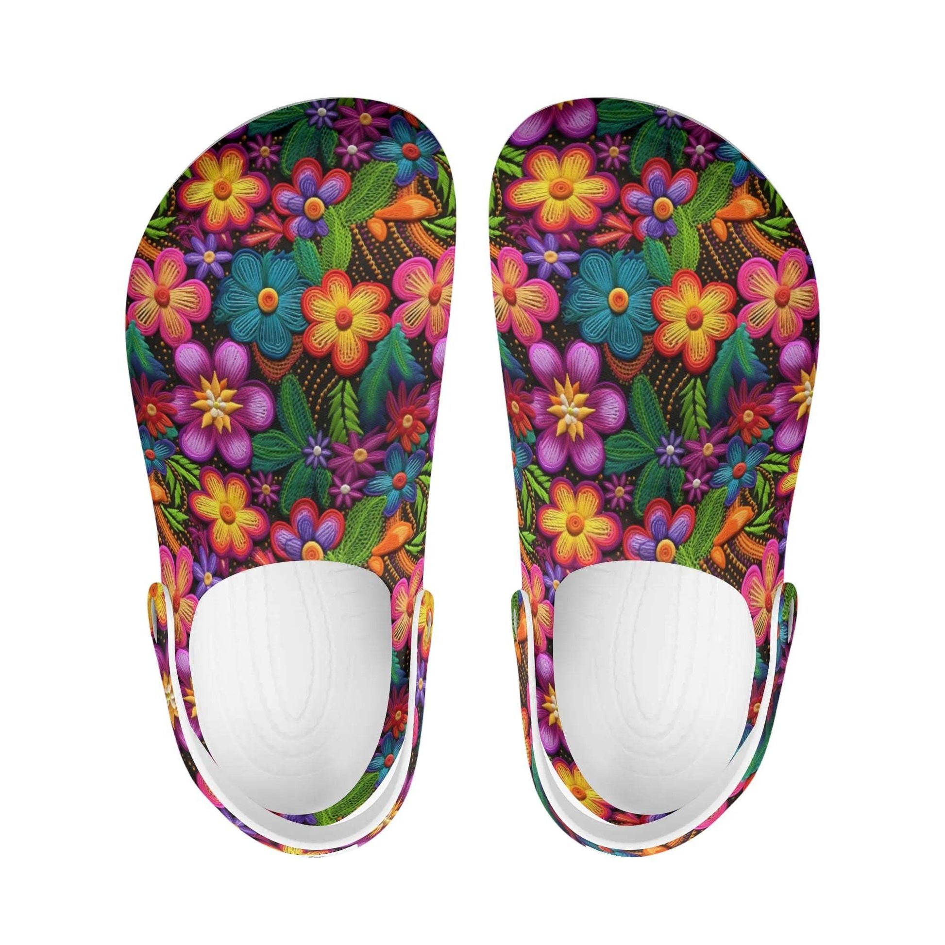 "Treadz Nursing Slide On Clogs - 3D Posy by ShitHot, vibrant design, comfortable, easy to wear." theshithotcompany