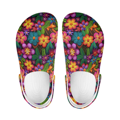 "Treadz Nursing Slide On Clogs - 3D Posy by ShitHot, vibrant design, comfortable, easy to wear." theshithotcompany