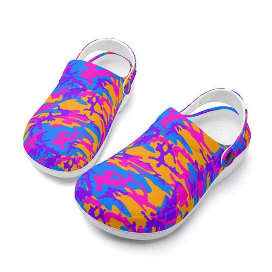 "Treadz Nursing Slide On Clogs - Storm Camo by ShitHot, bold colors, lightweight, slip-resistant." theshithotcompany