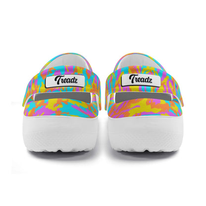 "Treadz Nursing Slide On Clogs - Thunder Camo by ShitHot, energetic design, comfortable, slip-resistant." theshithotcompany