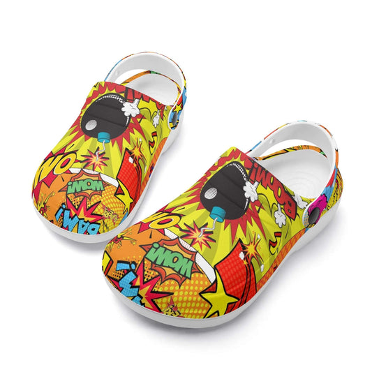  "Treadz Nursing Slide On Clogs - The Comic by ShitHot, vibrant prints, comfortable, easy to clean." theshithotcompany