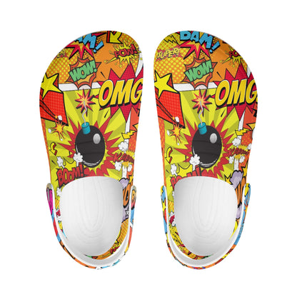  "Treadz Nursing Slide On Clogs - The Comic by ShitHot, vibrant prints, comfortable, easy to clean." theshithotcompany