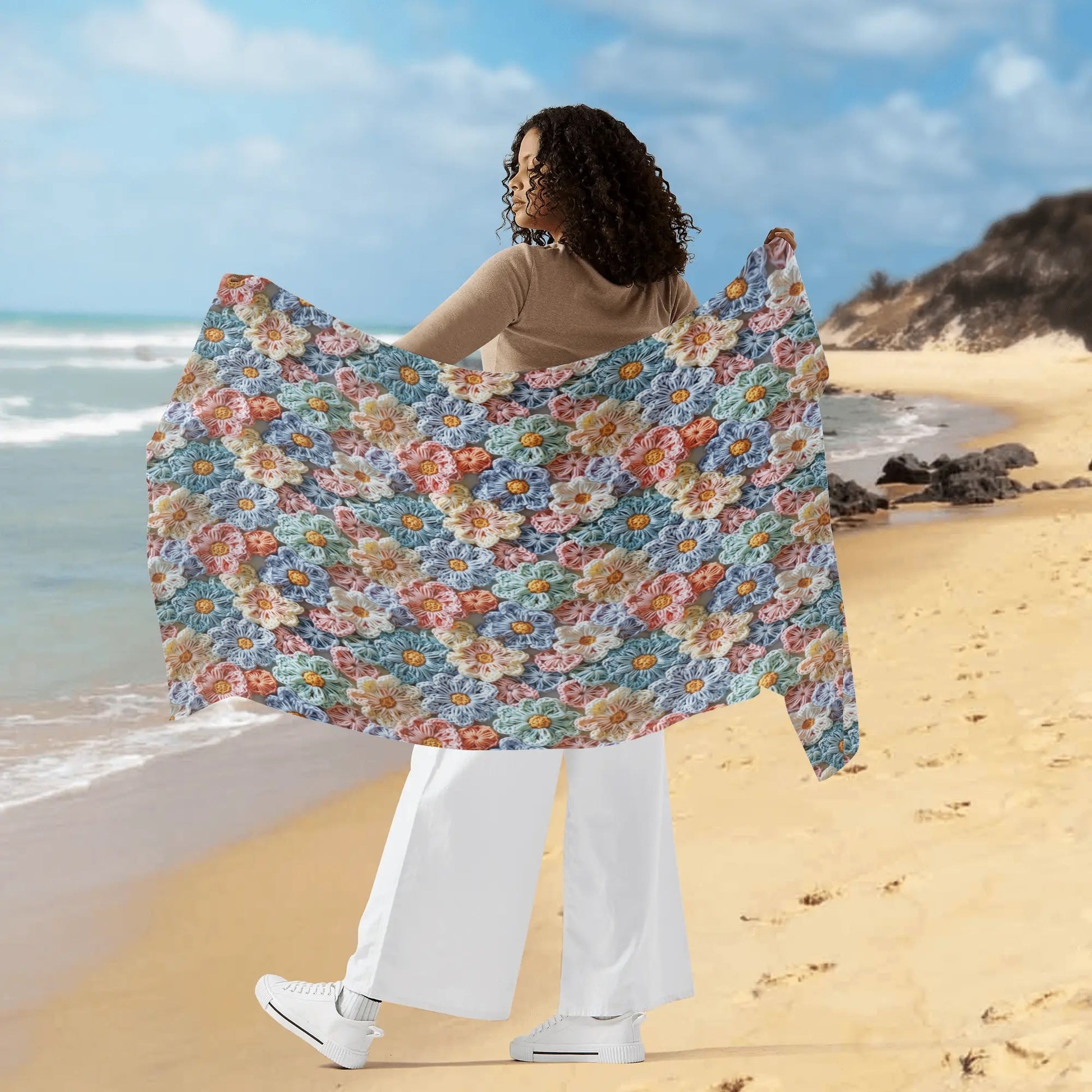 Rip Tide Sarong – The Posy by ShitHot: Crochet look floral design, soft and lightweight for nature lovers. theshithotcompany